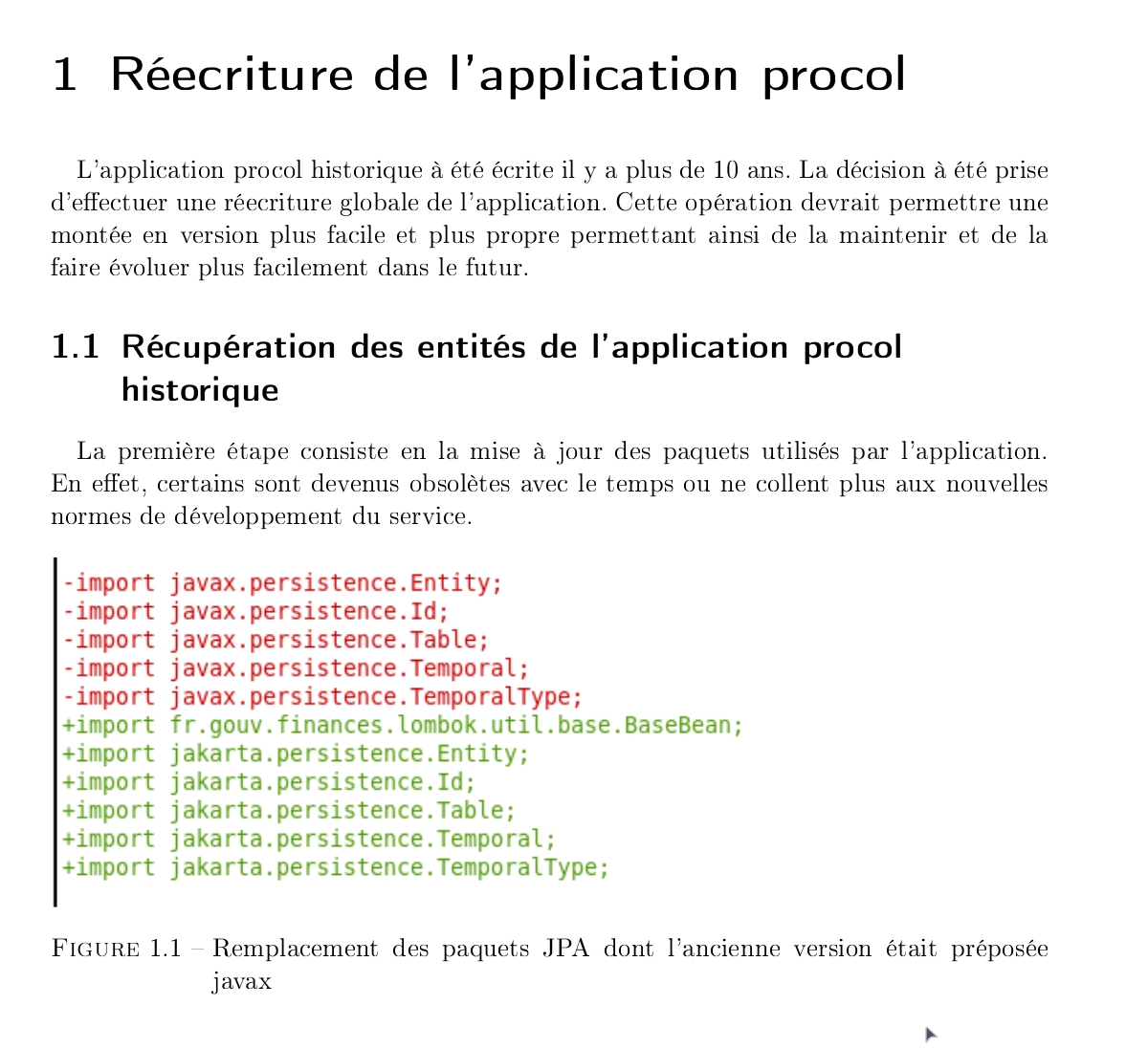 Extrait du journal de bord documentant la migration JPA javax vers jakarta